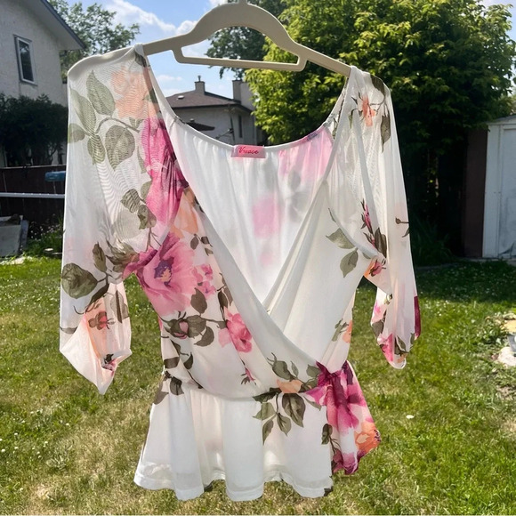 Mesh Faux  Wrap Top - Picture 1 of 3